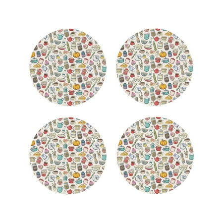 

Junzan Cooking Utensils Print Coasters for Drinks - Leather Coasters Set of 4 for Coffee Table for Housewarming/Kitchen/Bar/Decor-Round Shape