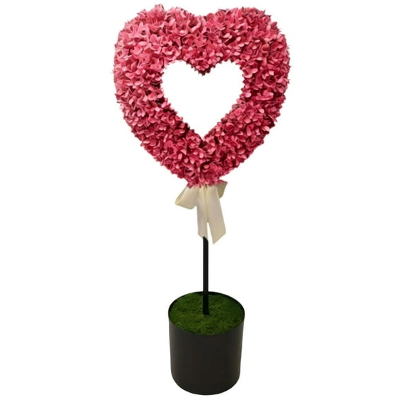 Artificial Heart-Shaped Boxwood Topiary, 27" Artificial Boxwood Topiary Trees with Bow, Faux Topiary Tree for Garden, Porch, Office Indoor Outdoor Decors Spring Valentine's Day Decoration