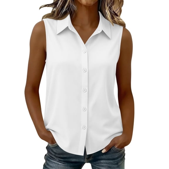 WAGUTH Women's V Neck Button Down Tank Tops Sleeveless Casual Business Blouse for Office & Everyday