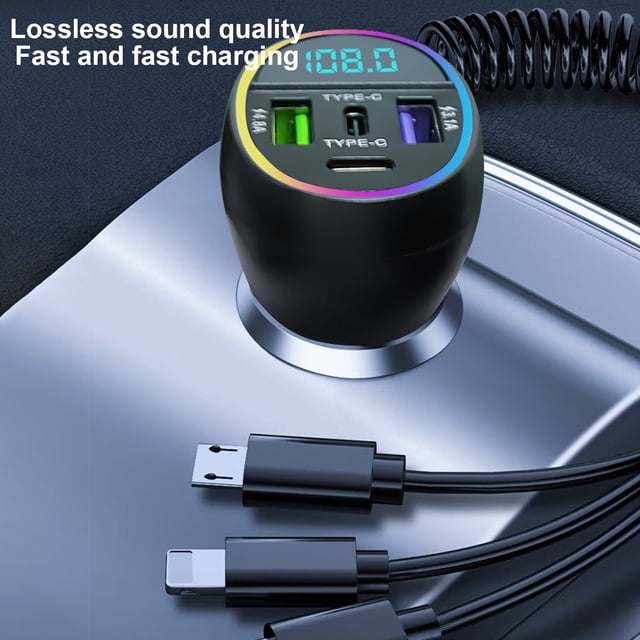 New Digital Car Charger, Fast Charging Mobile Phone Charger, One to Four USB Ports, Compact & Portable, Overcharge & Short Circuit Protection, Durable ABS Material, Easy Installation, 55W Max Power