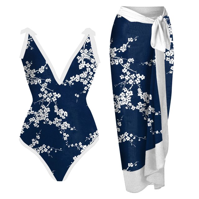 Gibobby Trajes de Natación para Mujer Traje de baño para mujer con vestido cruzado de bikini Traje de baño de 2 piezas con estampado floral Conjunto de t(Azul oscuro,G)