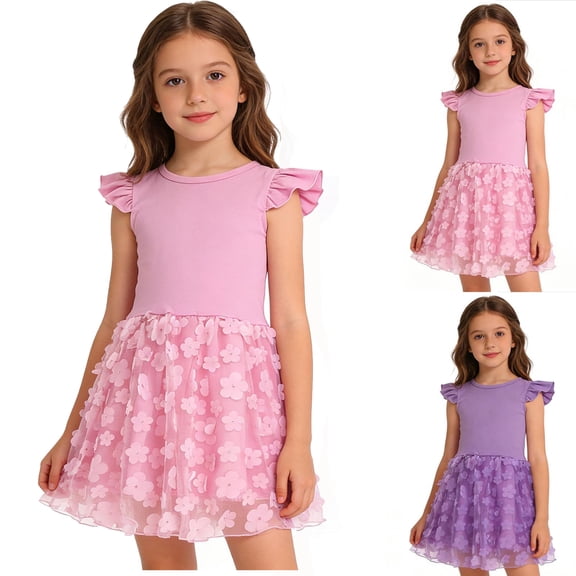 Toddler Girl Tulle Dress Summer Ruffle Sleeveless Baby Girl Fashion Casual Dresses 2-8Y 6-7Years Pink