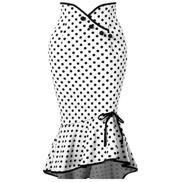 Gibobby faldas para mujer elegante Fashion Women Sexy Casual Polka Dot Botton Ruffles apretado Fijando falda de Hip Party(Blanco, L)