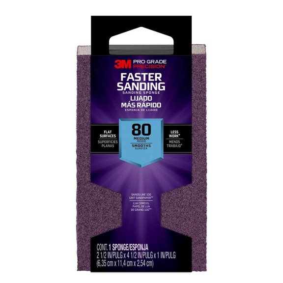 Pro Grade Precision 2-1/2 in. x 4-1/2 in. x 1 in. 80 Grit Medium Block Sanding Sponge (Case of 12)