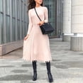 thumbnail image 3 of Fesfesfes Dresses for Women Solid Color Knitted Long Sleeve Party Dress Round Neck Bottoming Pleated Dress, 3 of 9