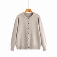 thumbnail image 5 of Womens Crew Neck Button Down Cardigan Solid Color Soft Knit Long Sleeve Outerwear Fall Winter Ribbed Hem Loose Fit Casual Knit Jumper Tops Brown L, 5 of 5