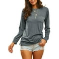 thumbnail image 1 of UKAP Women Tee Long Sleeve T Shirt Solid Color T-shirt Loose Work Tops Gray L, 1 of 5