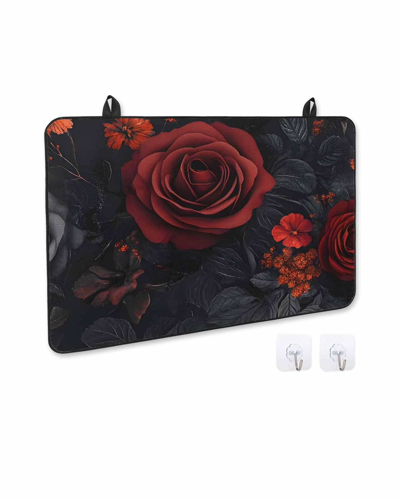 nqOlkjepod Large Induction Cooktop Protector Mat 36"x21", Red Orange Roses Stove Top Covers for Electric Stove, Elegant Romantic Flowers Pastoral Stove Burner Cover Mats, Glass Top Stove Cover