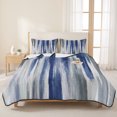 thumbnail image 3 of Twin XL Quilt Set 68''x98'', Abstract Navy Blue Lightweight Summer Bedspread Coverlet Set with 2 Pillow Shams, Vintage Grey Street Painting Art Breathable All Season Quilt Bedding for Dorm/Guest Room, 3 of 9