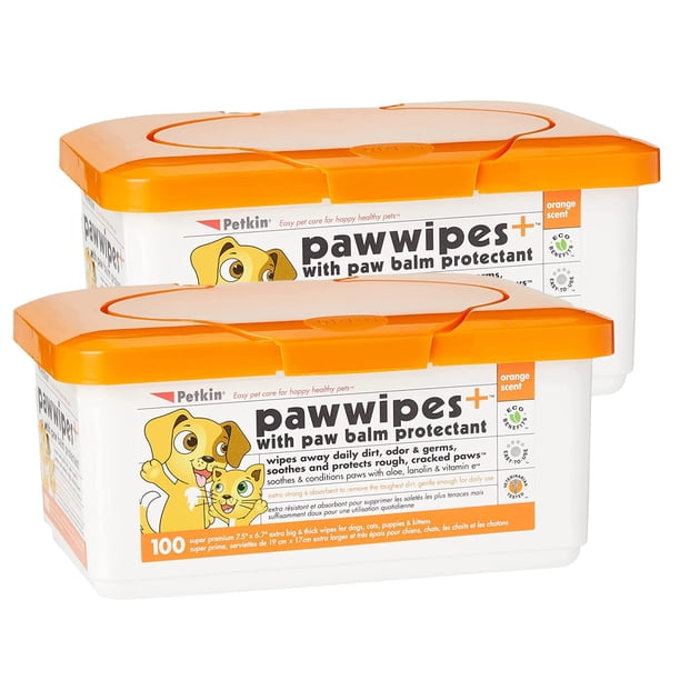 Toallitas Petkin Paw Wipes Plus 200 toallitas con aroma a naranja, paquete de 2