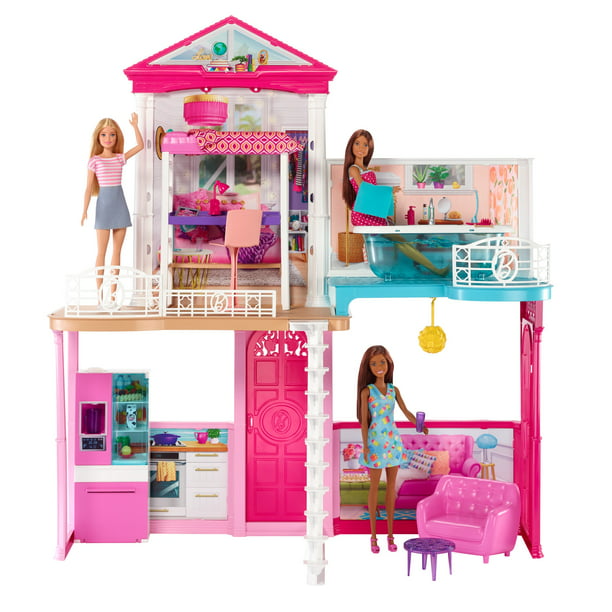 ​Barbie Dollhouse and Furniture Set With 3 Dolls, Gift For 3 To 8 Year Olds
