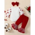 thumbnail image 3 of Baby Girls 1st Valentines Day Outfit Lace Long Sleeve Letters Heart Romper Flare Pants Headband Set, 3 of 9