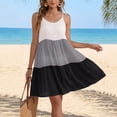 thumbnail image 5 of Aimik Women's Color Block Tie Strap Mini Dress Summer Boho Style V Neck Tiered Ruffle Sundress Lightweight Casual Beach Dress, 5 of 6