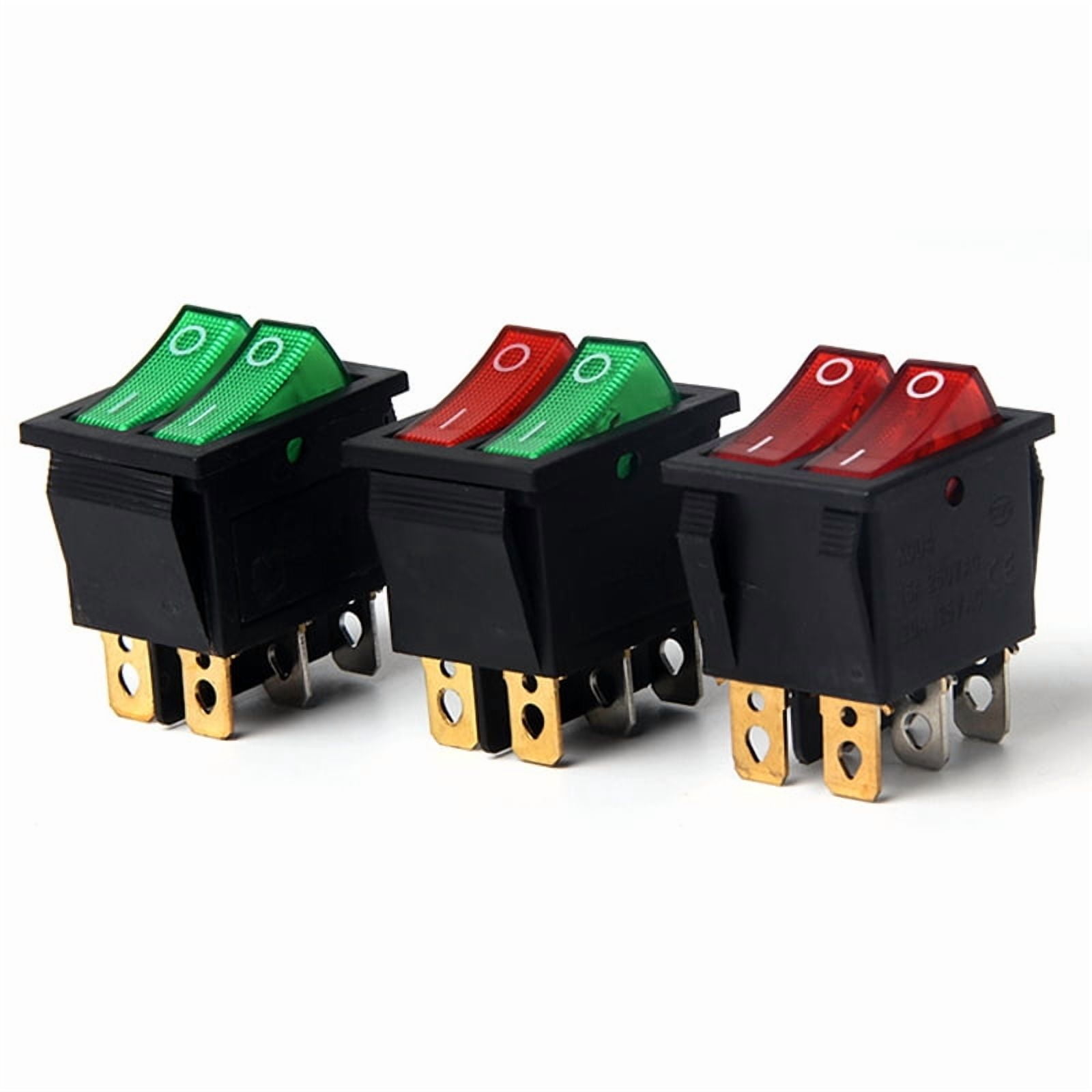 5PCS Red Green Double ON OFF Rocker switch 6 feet 2 gear Electric Oil heater illuminated button switch with light KCD8 16A 20A