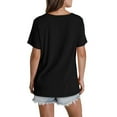 thumbnail image 6 of HomeDM Women's Summer Short Sleeve T-Shirts Pleated V Neck Solid Color Casual Tops Trendy Loose Tunic Tops - Black/M, 6 of 8