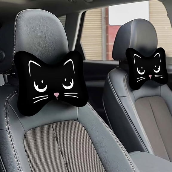 Cute Black Cat Car Headrest & Lumbar Support Pillow, Soft Neck & Back Cushion, Long-Distance Driving Fatigue Relief, All-Season Auto Interior Accessory