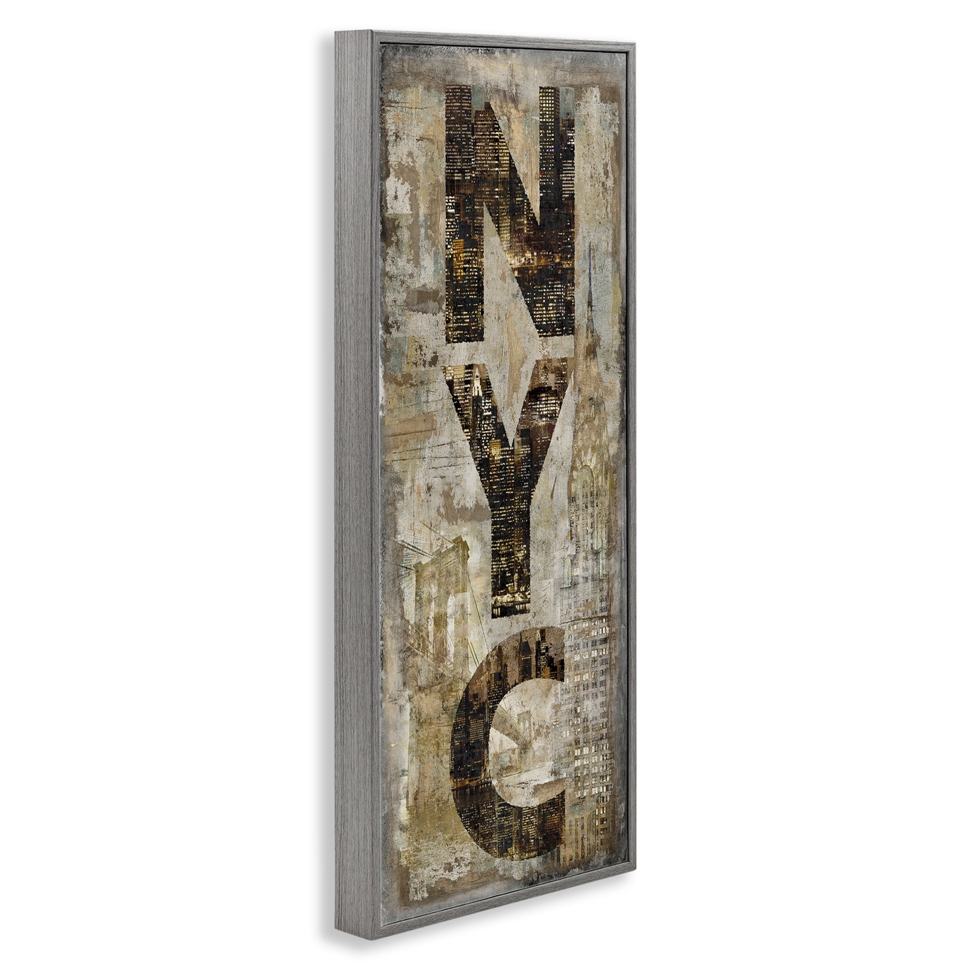 Stupell Industries New York City Montage Collage Town & City Painting Gray Framed Art Print Wall Art, 10 x 24