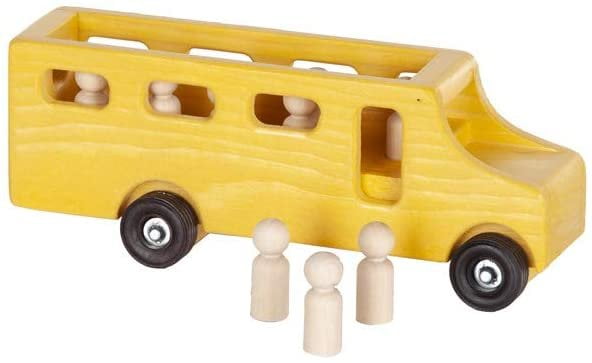 Yellow Amish-Made Wooden School Bus Toy 