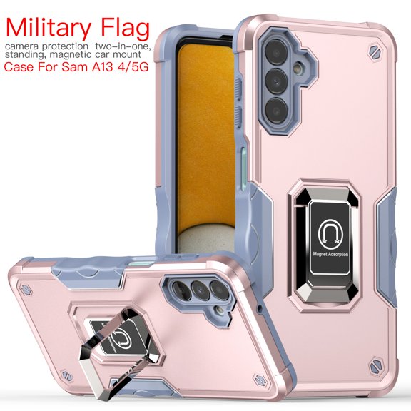 Samsung Galaxy A13 4G/5G Phone Case, Ring Holder Stand/Kickstand Anti-Slip Drop Protection Military-Grade Rugged Hybrid Heavy Duty Protective Cover Phone Case  Samsung A13, Rosegold