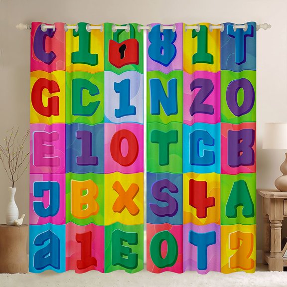 Manfei 26 Letters Alphabet Blackout Curtains Set of 2 (52x84 Each),Colorful Geometric Checkered Window Curtains,Rainbow Abc Curtains and Drapes For Girls Boys,Luxury Bedroom Decor