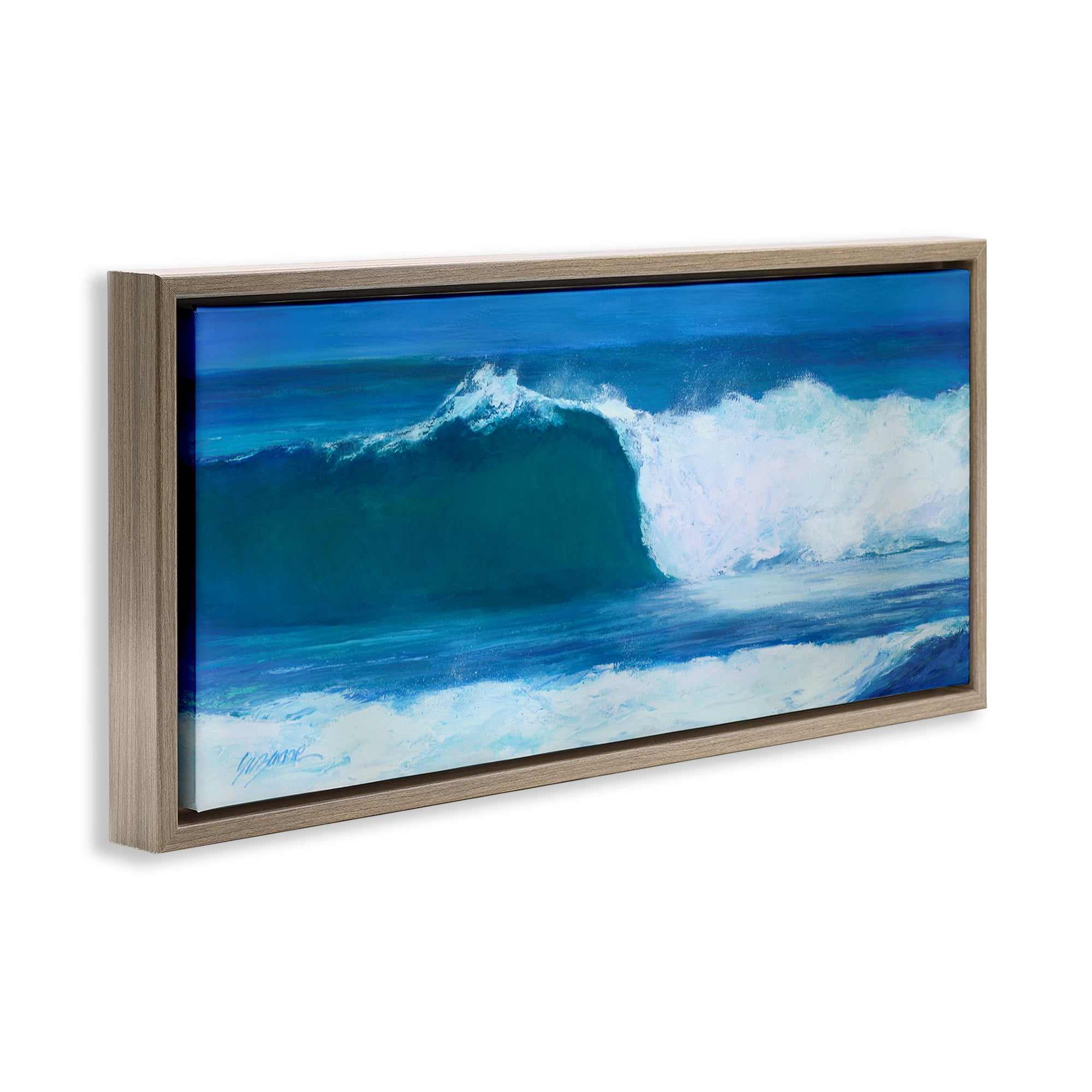 Stupell Industries Crested Beach Wave Nature Painting Brown Floater Framed Canvas Art Print Wall Art, 31 x 14
