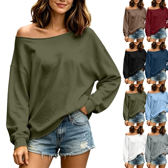 Zeliretfy Women's Sweatshirt Winter Loose Shoulder Sweatshirt Long Sleeve Pullover Casual Sports With Pockets Outdoor Activities Gym Training Hiking Walking For Women