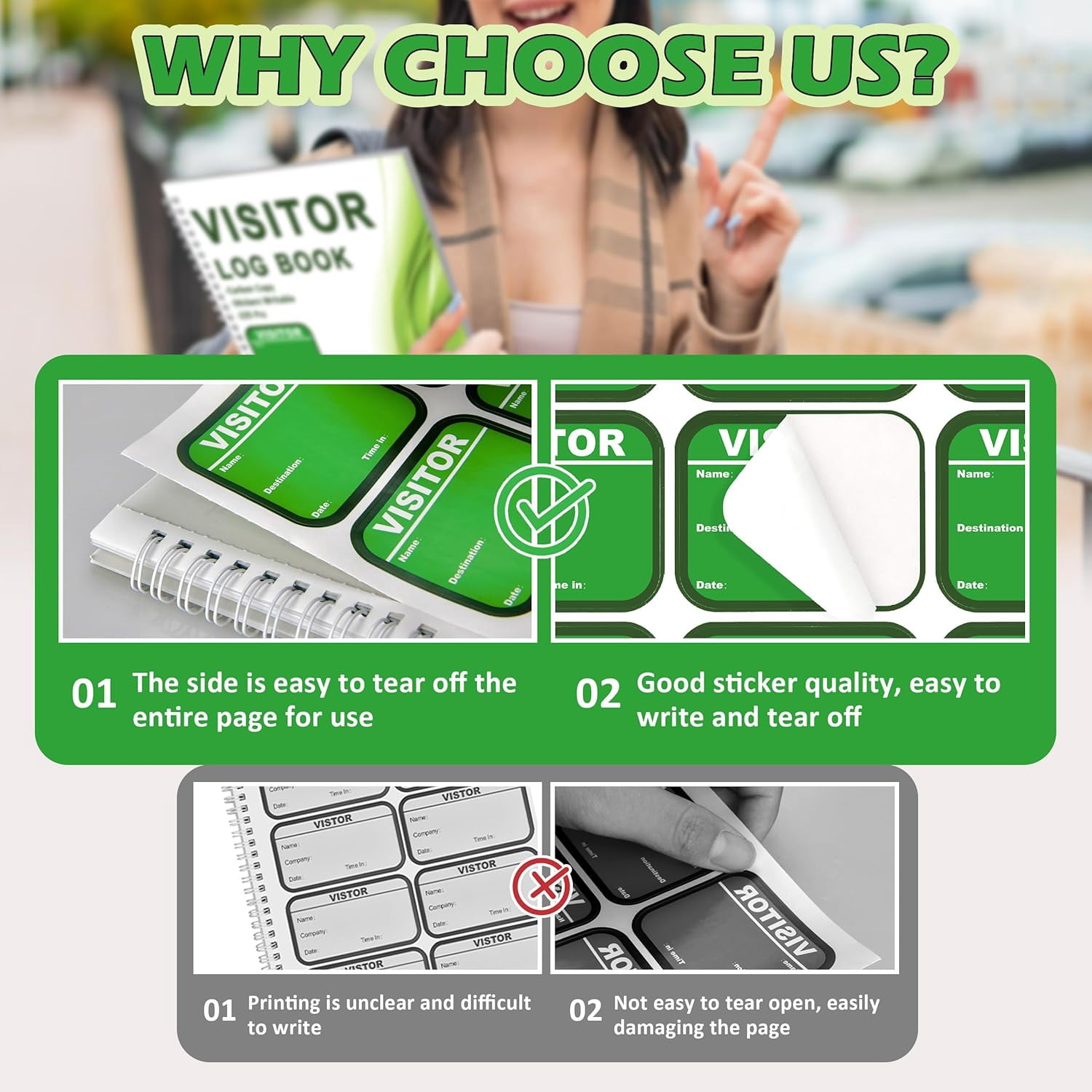 1 Pack Visitor Badges with Carbon Copy Stickers Letter Size Log Book Protecting Privacy Pages Register Business Guest Name tag for School Clinics Church-225 30 Memo