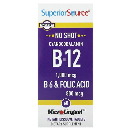 Superior Source No Shot Vitamin B12 Cyanocobalamin (1000 mcg), 60 Count.