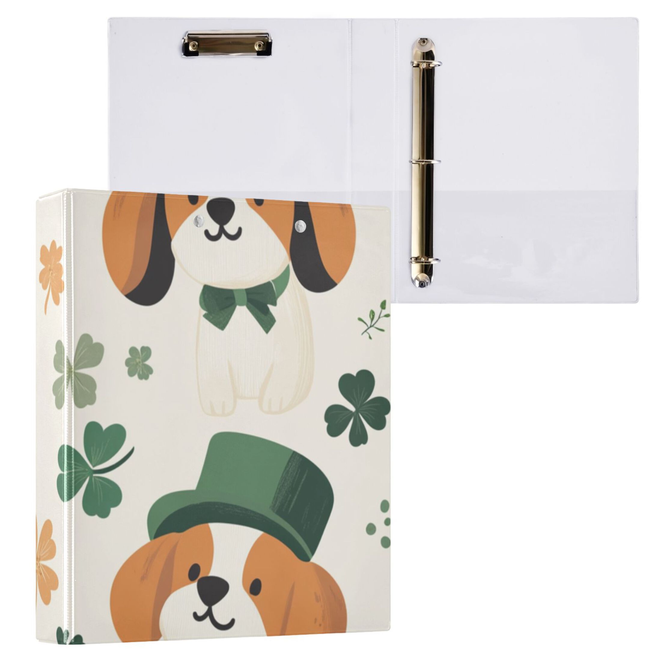 Four Leaf Clover Dogs 3 Ring Binders 1.5 inch Hardcover File Folders with Interior Pockets A4 Size Organizer for School Office Hospital