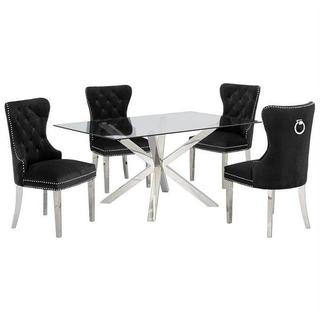 Rectangular 63" x 39" 5 Piece Dinette Set with Silver Stainless Steel and Chairs