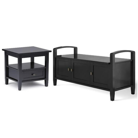Home Square 2-Piece Set with 44" Entryway Bench and 20" End Side Table in Black