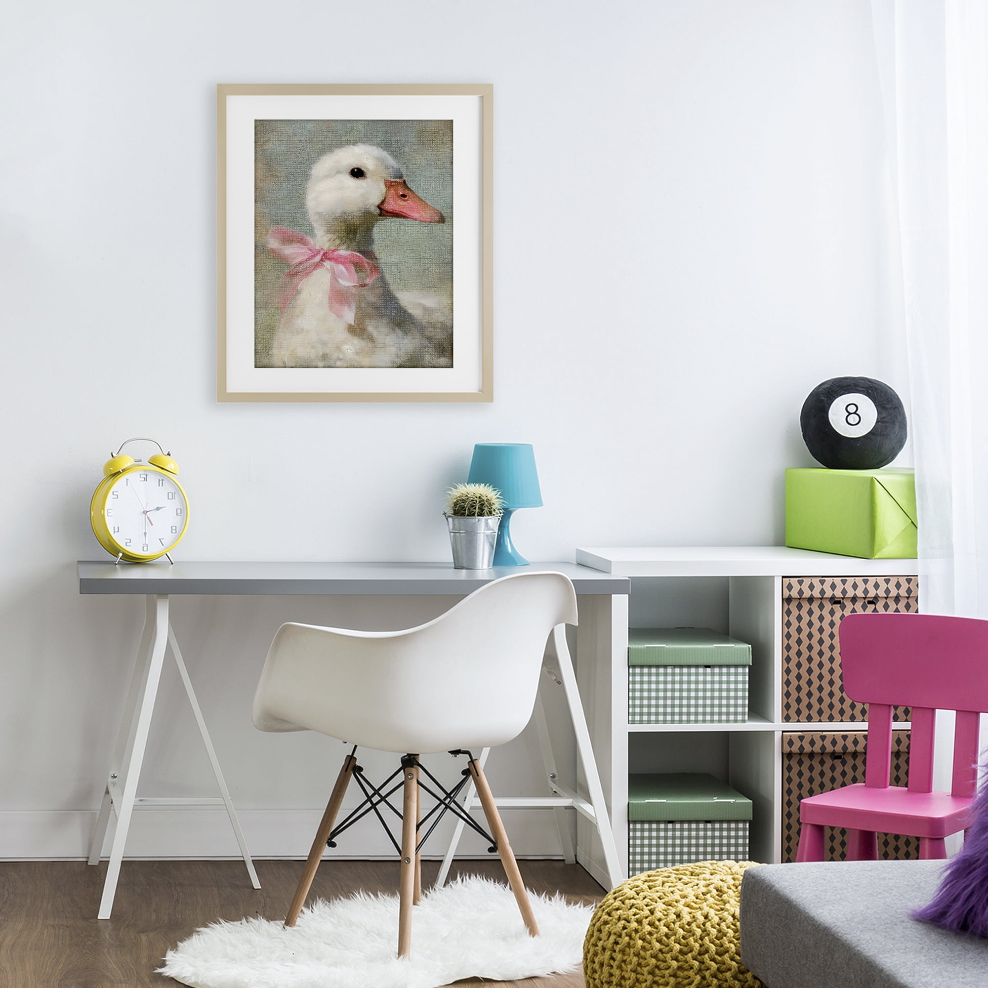 Stupell Industries Portrait of Pink Bow Goose Birch Framed Print Under Glass, design by LSR Design Studio