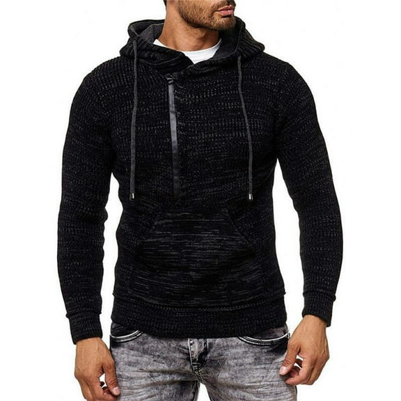 Holloyiver Men's fashion autumn and winter sweater loose big yards mixed colors sweater pullover jacket Black