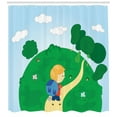thumbnail image 3 of Boy Scout Shower Curtain, Kid with A Backpack Hiking to the Mountain Forest Camp Childish Cartoon Print, Fabric Bathroom Set with Hooks, 69W X 75L Inches Long, Multicolor, by Ambesonne, 3 of 3
