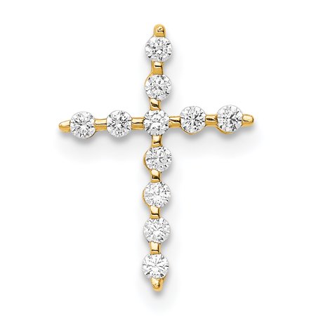 Cubic Zirconia Slide Pendant - 14K Yellow Gold Plated Cubic Zirconia Cross Pendant Chain Necklace Slide