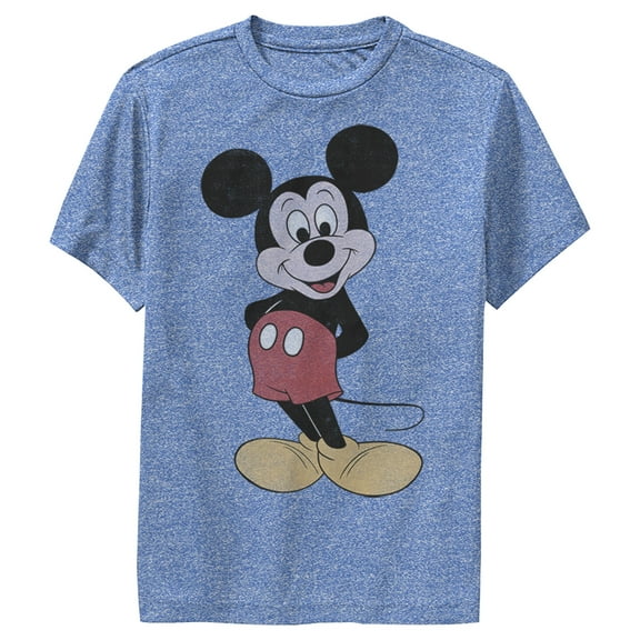 Boy's Mickey & Friends Mickey Mouse Classic Cartoon Smile  Performance Graphic Tee Royal Blue Heather Small