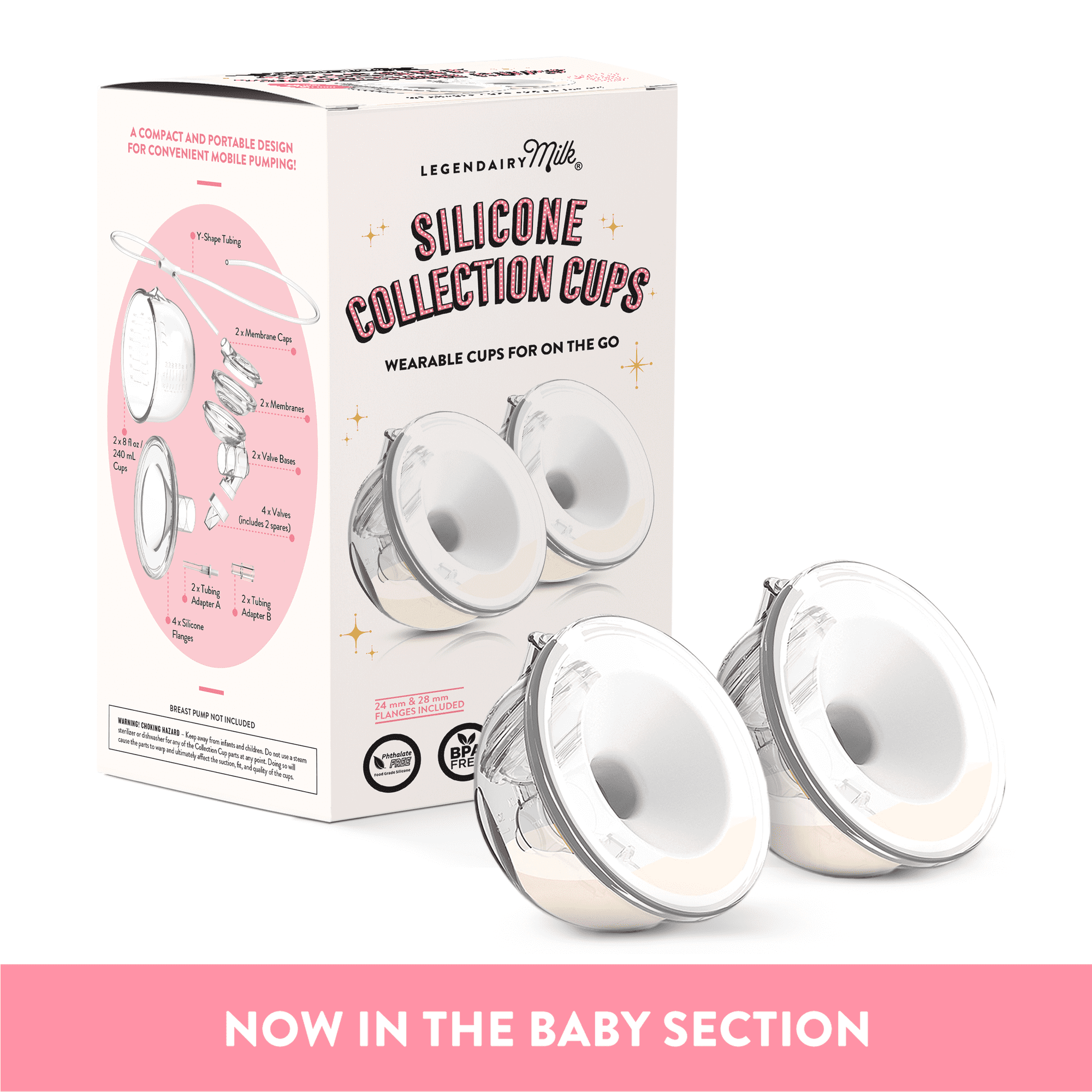 Legendairy Milk Silicone Breast Shield Collection Cup Set, Includes 24mm and 28mm, 2 Count