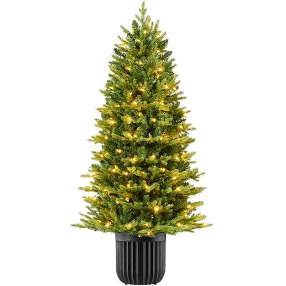 Best Choice Products Pre-Lit Potted Flocked Christmas Tree, 4.5Ft Realistic Artificial Decor, w/175 Twinkling White & Multi LEDs