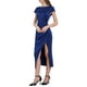 thumbnail image 4 of INSPIRE CHIC Vestido de fiesta de satén con cuello barco, mangas cortas, abertura lateral y fruncido para mujer XL azul, 4 of 5