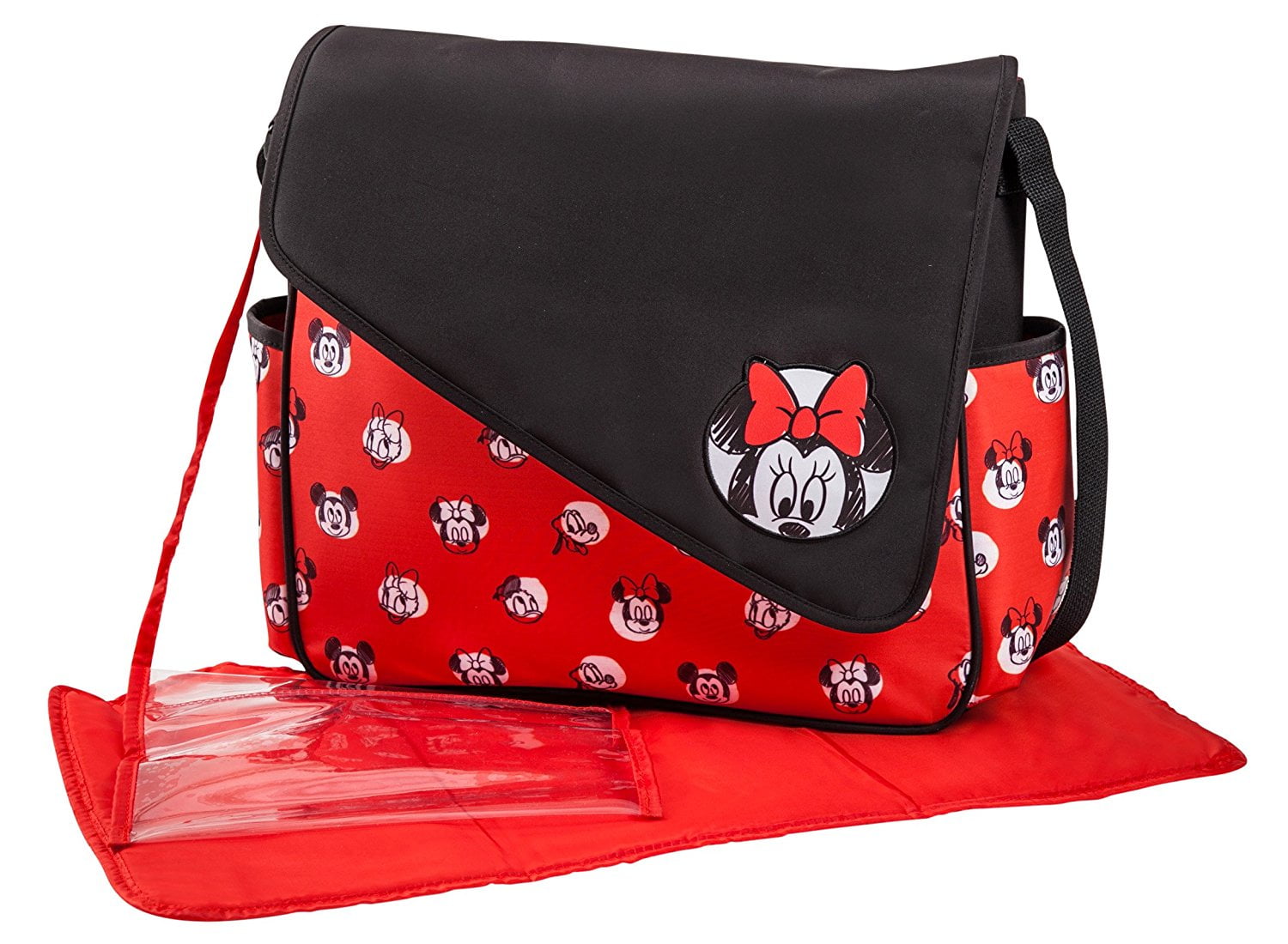 Disney Minnie Mouse Sketch Flap Messenger Diaper Bag, Red/Black