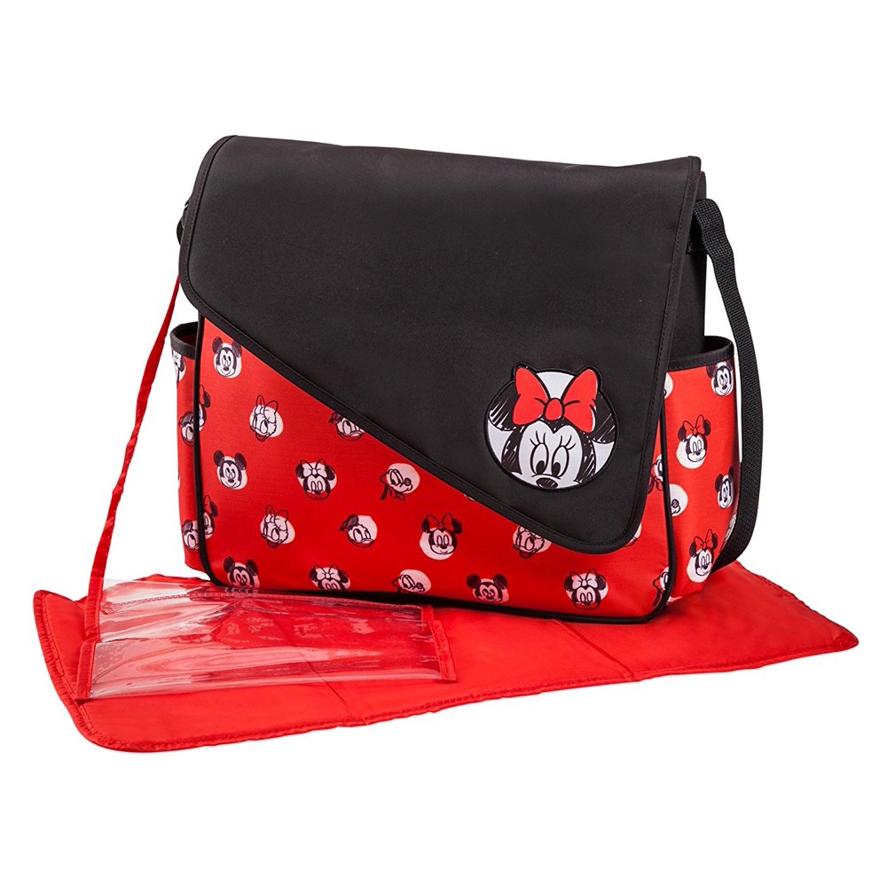 Disney Minnie Mouse Sketch Flap Messenger Diaper Bag, Red/Black