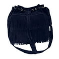 thumbnail image 2 of Anvazise Women Solid Color Fringe Tassels Drawstring Crossbody Shoulder Suede Bucket Bag Black One Size, 2 of 13