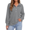thumbnail image 2 of OunisaWomen's Henley Collar Sweatshirt, Long Sleeve Loose Casual Pullover, 2 of 8