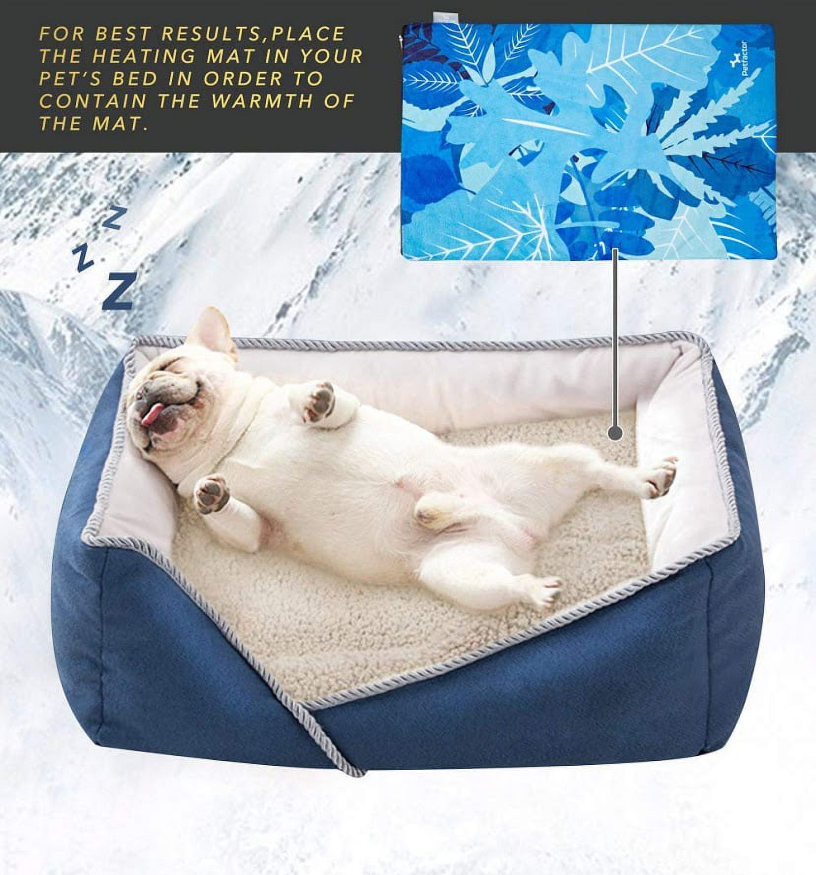 Indoor Pet Electric Heating Pad, Petfactors 7-Level Controller DC15.6V Low Voltage Safety Waterproof Heated Bed with Thermostat and Adapter, Removable and Washable Fleece Cover for Easy Maintenance