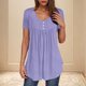 thumbnail image 2 of Camisetas Casuales de Mujer Cuello Redondo de Color Sólido con Diseño de Manga de Botón Ahuecado, Camiseta de Verano Ligera para Uso Diario, 2 of 9