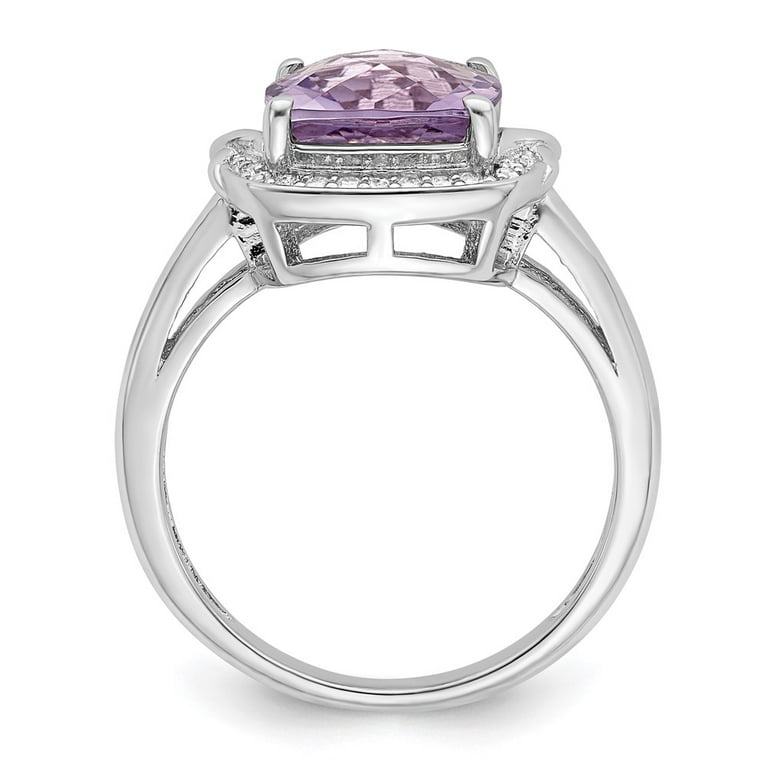 925 Sterling Silver Diamond and Checkerboard Cut Pink Quartz Ring