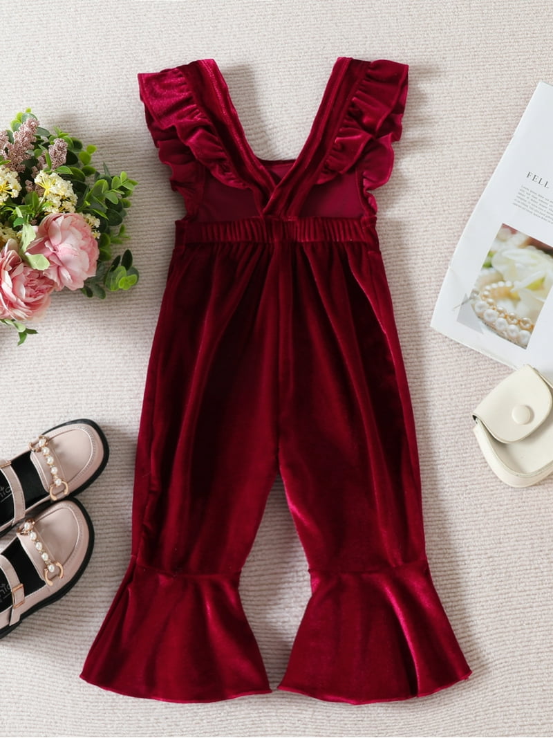 Bagilaanoe Toddler Baby Girl Velvet Jumpsuit Fly Sleeve Romper