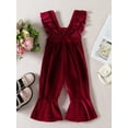 thumbnail image 4 of nvzhuang Toddler Girls Autumn Winter Jumpsuit Ruffle Sleeve Velvet One-piece Suspender Flared Pants, 4 of 8