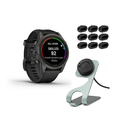 Garmin fenix 7S Pro Sapphire Smartwatch (Carbon Gray) with Stand and Port Plugs