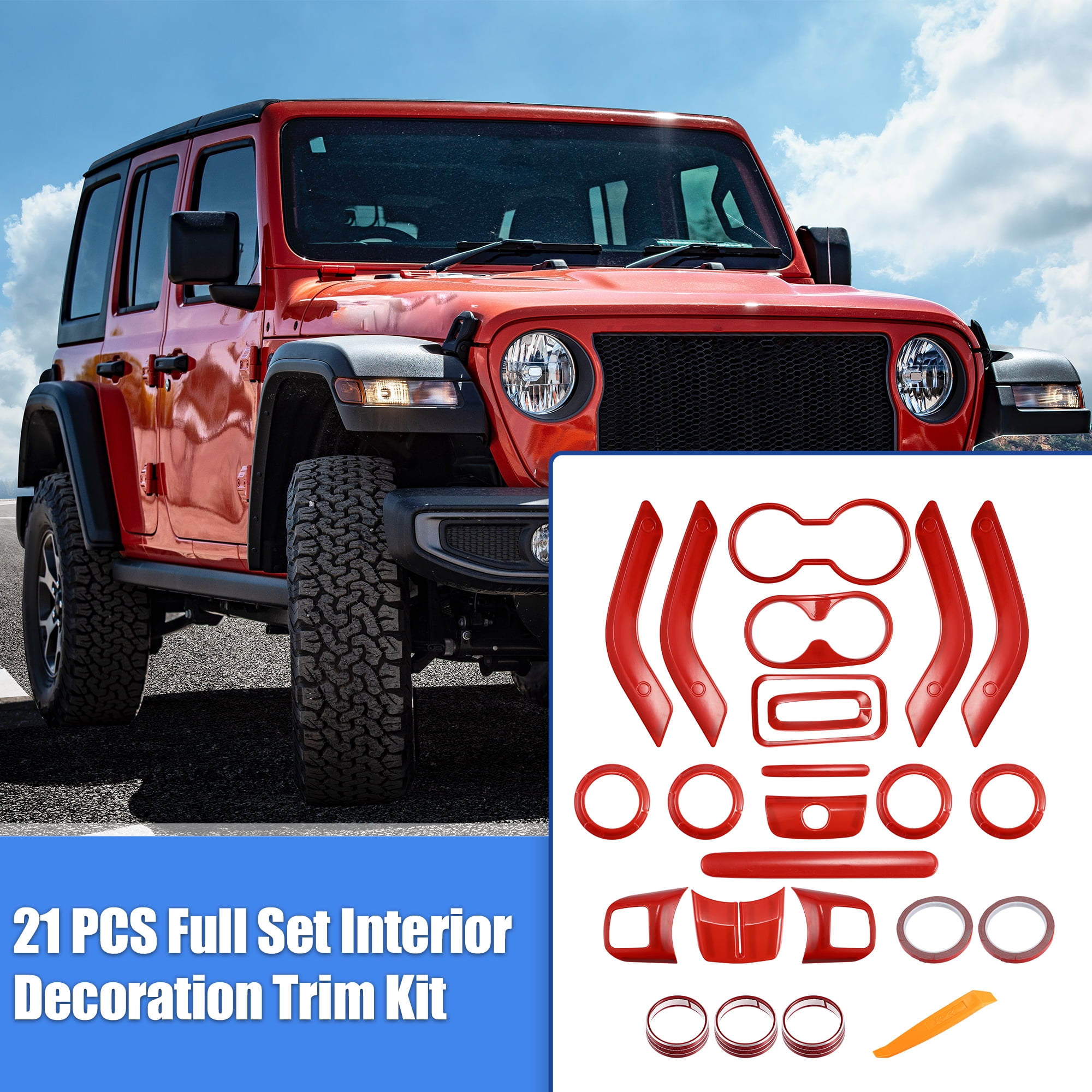 21 Pcs Full Set Car Interior Cover Trim Kit for Jeep Wrangler 2011-2017 for Jeep Wrangler JK 2018 Red